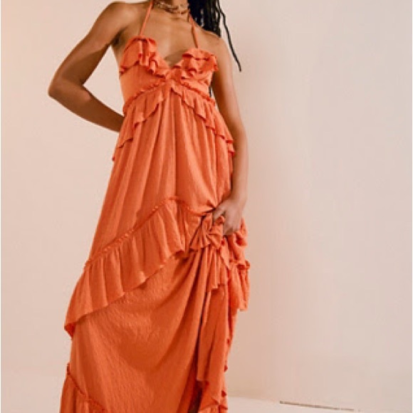Orange Ruffled Halter Dress - Picture 4 of 4